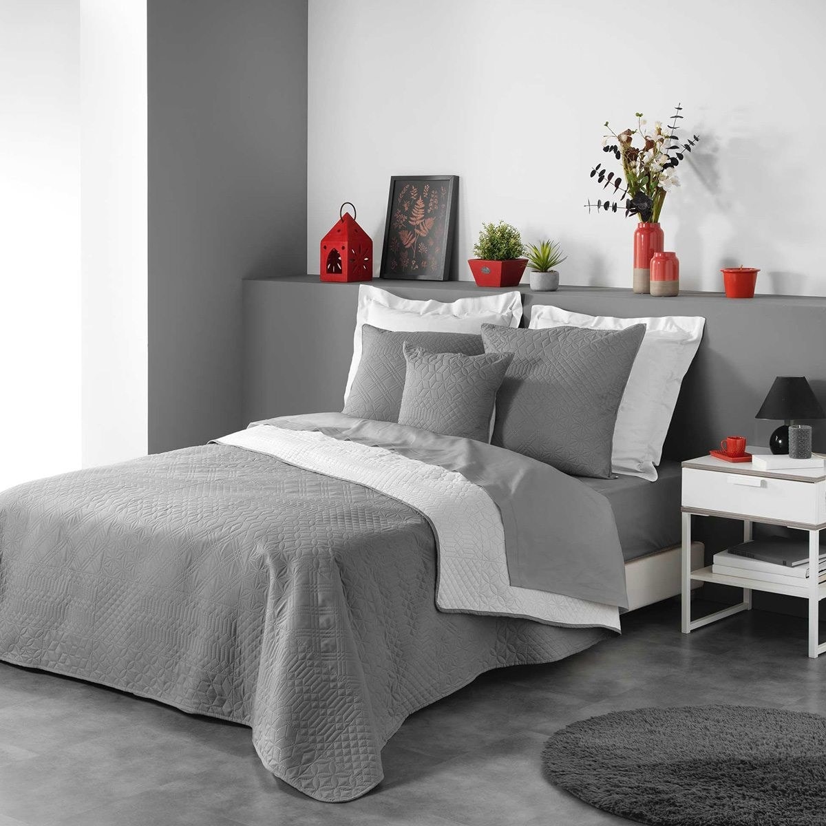 Couvre Lit Personnes Matelass X Bicolore Cottage Anthracite Blanc Douceur D Interieur