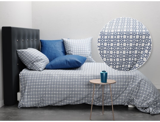 Parure de lit housse de couette ATELIER DU COTON Blanc Bleu - 240x220cm