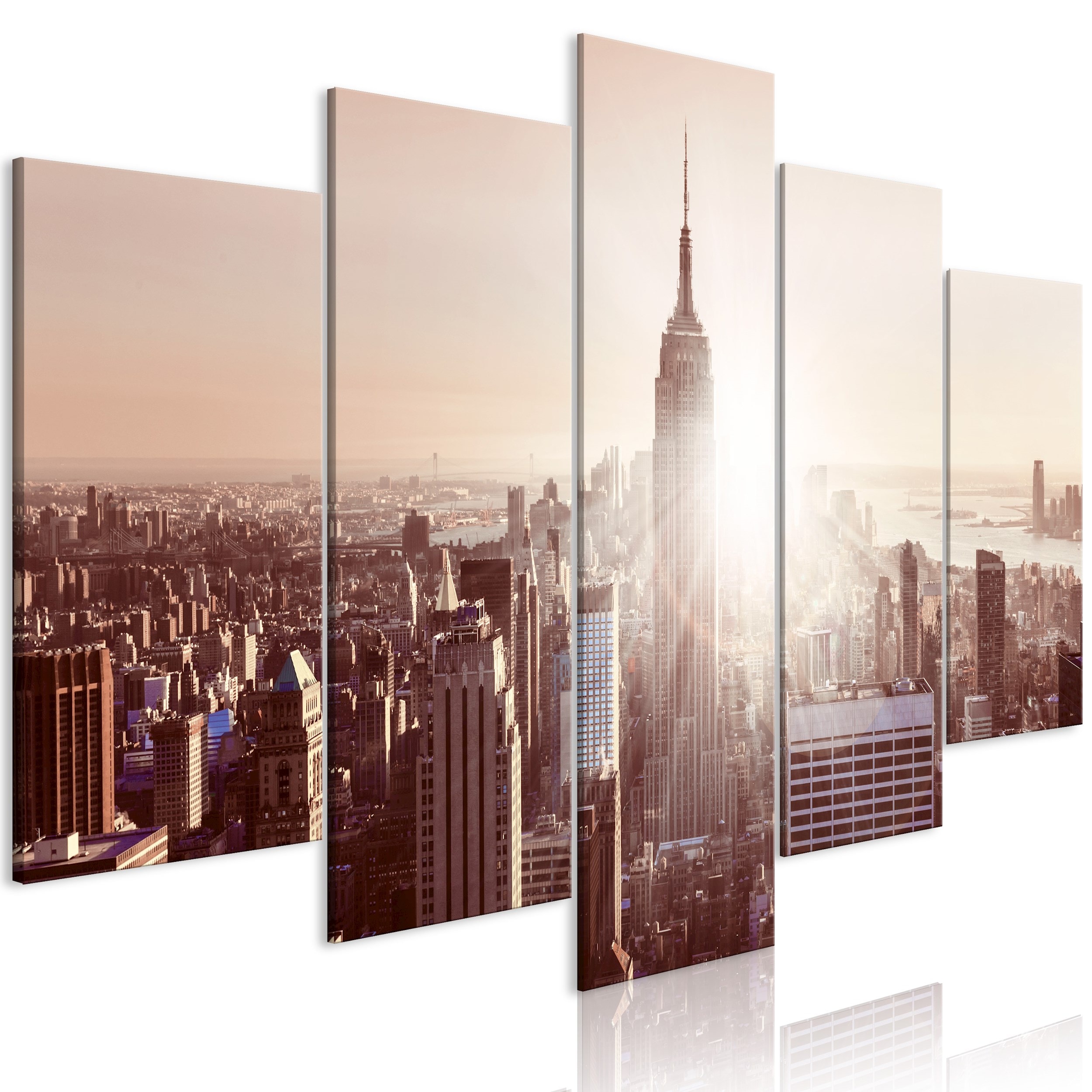 Tableau New York ville effet peinture | Tableau marron moderne pour salon | Tableau sur toile original pour couloir & bureau - 0,7 x 0,5 m