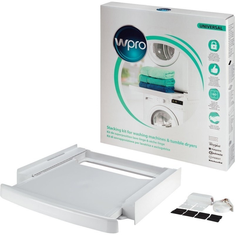 WPRO SKP101 Kit de Superposition Universel 2 en 1 Lave-linge / Sèche Linge  avec tablette et Séchoir