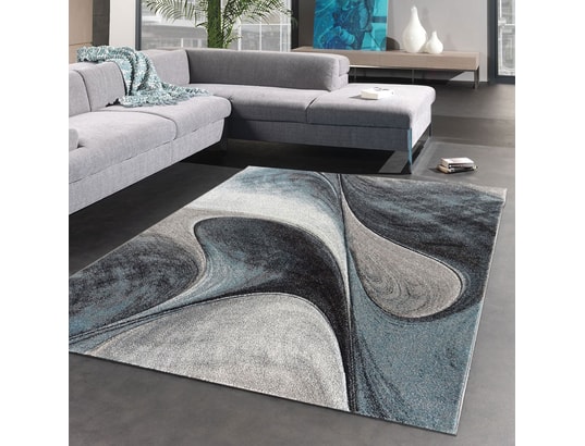 Tapis Salon Moderne Et Design Madila Bleu Gris Noir 200 X 200