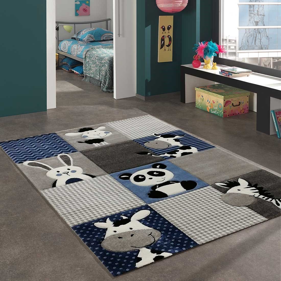 Tapis rectangle pour chambre enfant éléphant zoupiou bleu 120x170 6113 -  Conforama