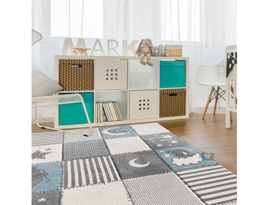 Tapis Enfant Pour La Chambre Nuilephant Gris Bleu Creme