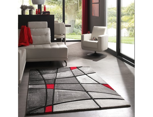 Tapis Salon Moderne Et Design Brillance Zag Gris Noir Rouge