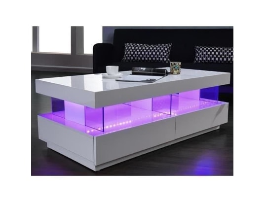 TABLE BASSE LIGHT Table basse led contemporain laqué blanc brillant