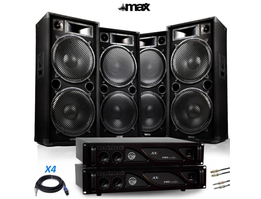 PACK SONO PRO 8000W DJ PA BAR CLUB Karaoké Max215 + 2 Amplificateurs AX3000  de 6000W