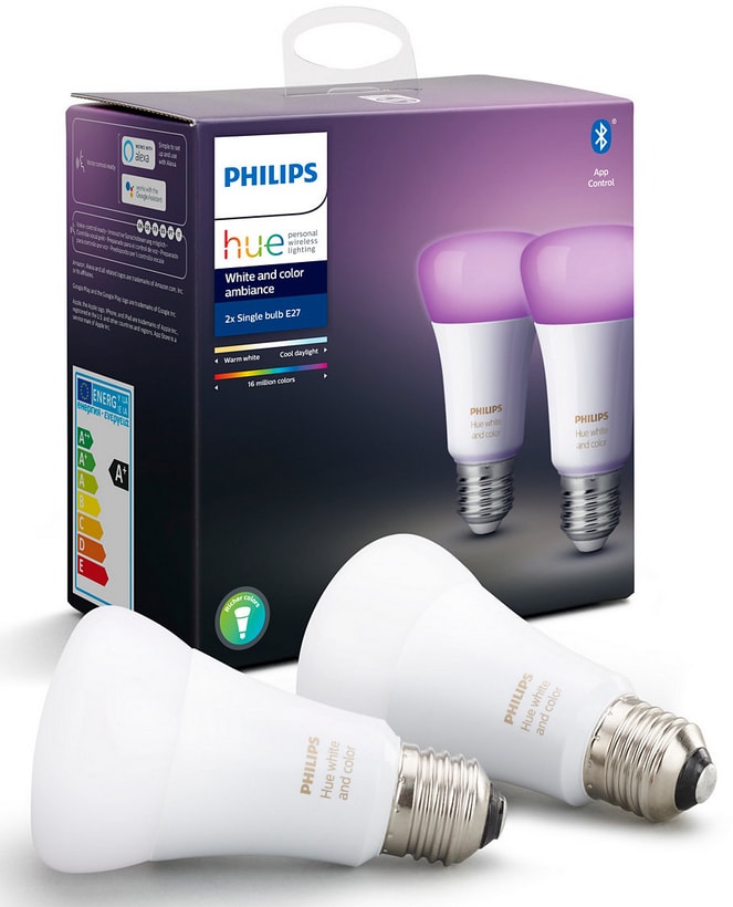 Ampoule LED intelligente Philips Hue E27 6,5W lumière blanche et colorée 2  pièces