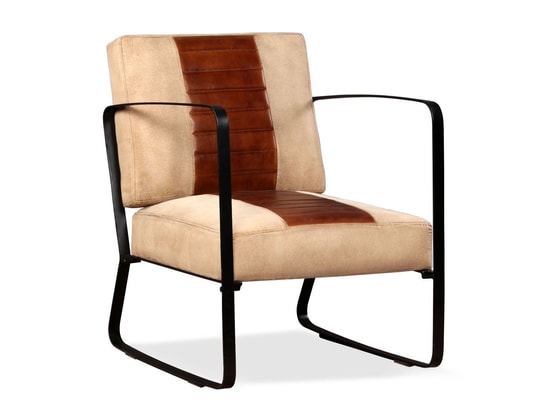 ICAVERNE Icaverne Fauteuils club, fauteuils inclinables et chauffeuses lits sublime Chaise de salon Cuir véritable et Toile Marron ICAVERNE Icaverne Fauteuils club, fauteuils inclinables et chauffeuses lits sublime Chaise de salon Cuir véritable et Toile Marron