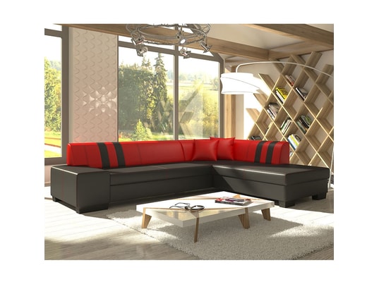 Canape D Angle A Droite Convertible Noir Et Rouge Odilas 6