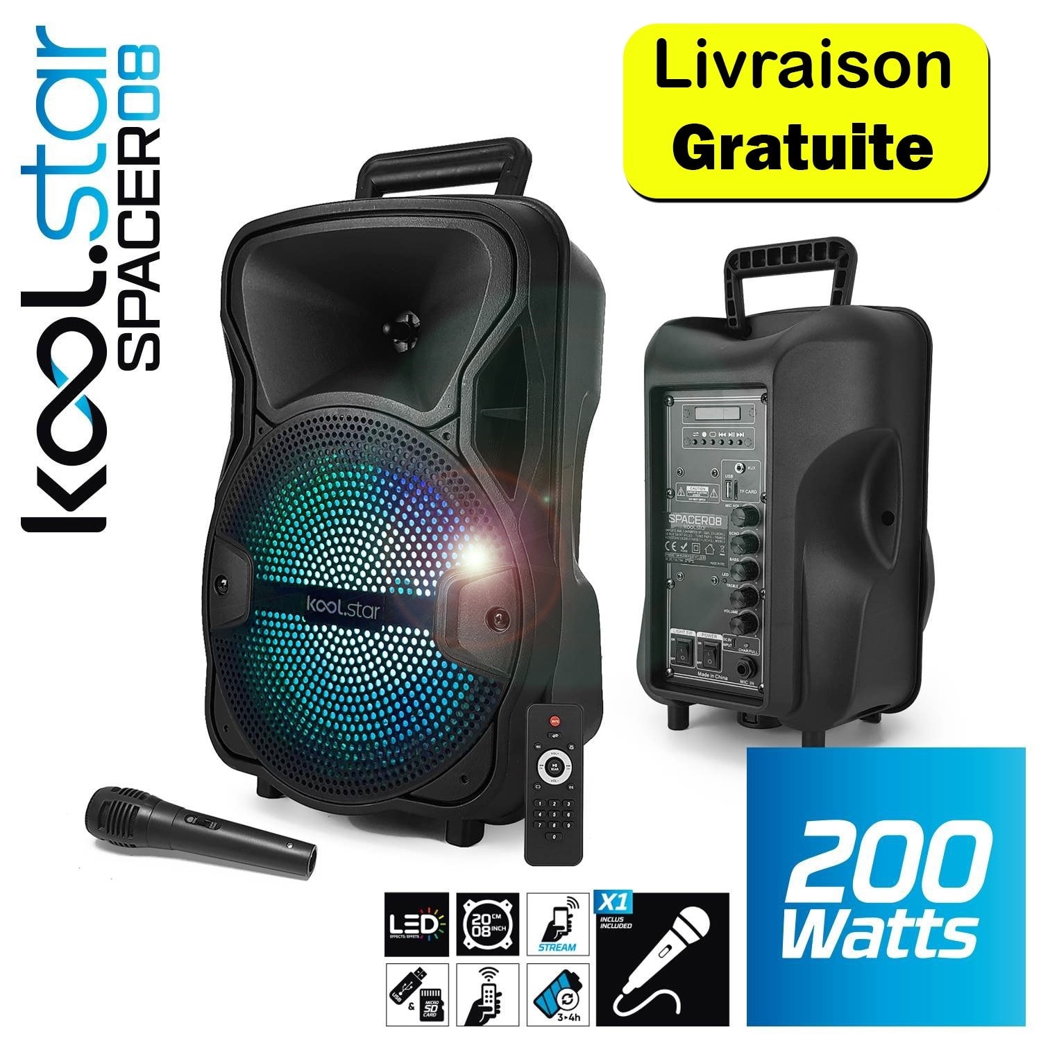 Enceinte Sur Batterie KoolStar SPACER Karaoke Autonome W USB BT SD Micro Tel