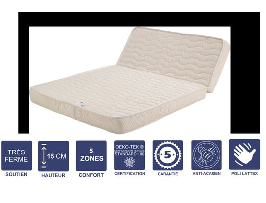 Matelas ferme + alèse 90x200 x 15 cm + oreiller visco - 5 zones de