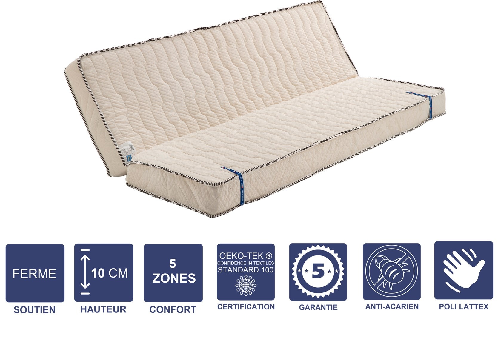 Matelas Ferme Pour tous Clic Clac 130x190 x 10 cm + Oreiller Visco