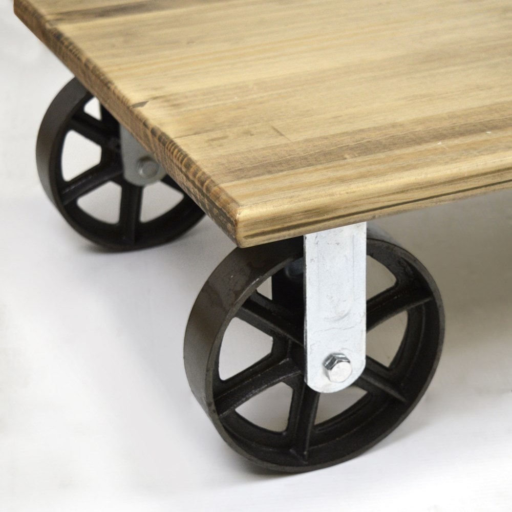 Table basse avec 4 roues en fonte industriel vintage 60x120x27cm DS