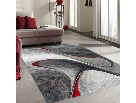 Tapis Moderne Et Design Madila Rouge Gris Noir 200 X 200