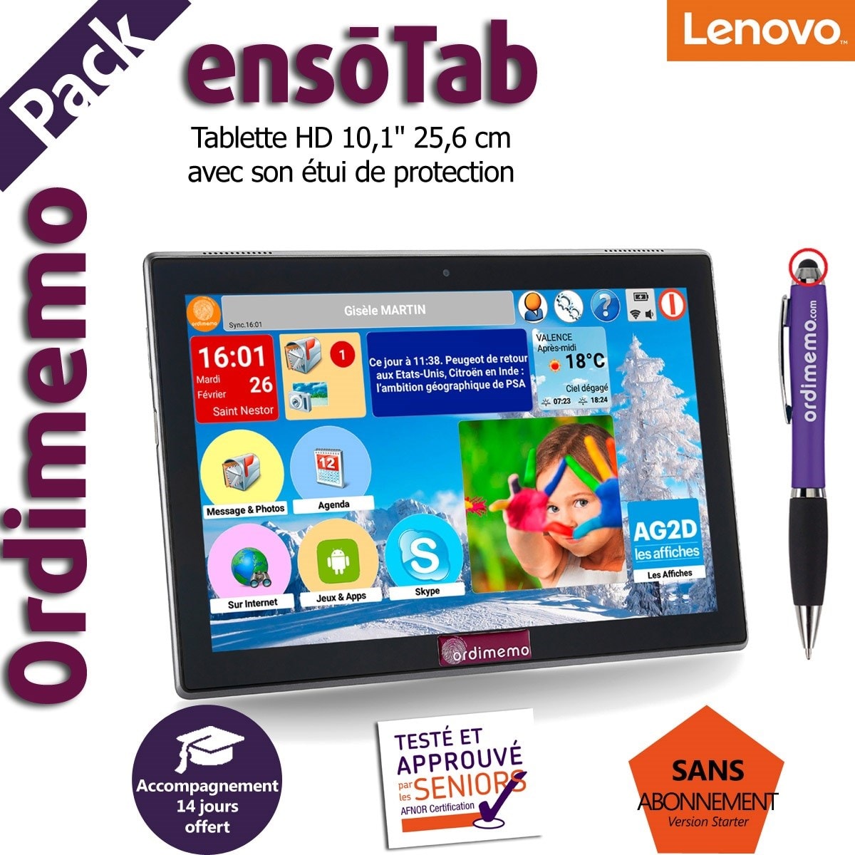 ORDIMEMO - Pack nouvelle tablette Sénior Ordimemo ensoTab 2/32