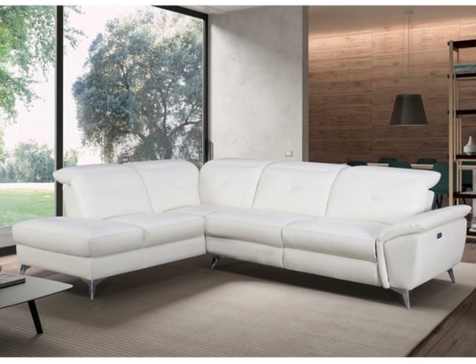 Canape D Angle Relax Electrique En Cuir Yanki Blanc Angle