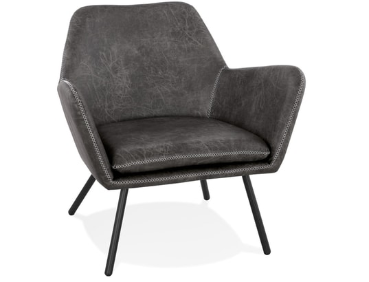 Fauteuil En Acier Brossé Et Similicuir Coloris Gris Foncé