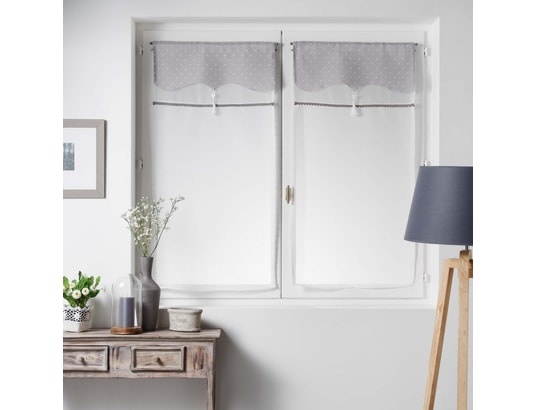 douceur dint/érieur paire droite passe tringle 2x60x160cm voile sable+pompons coeur scandi
