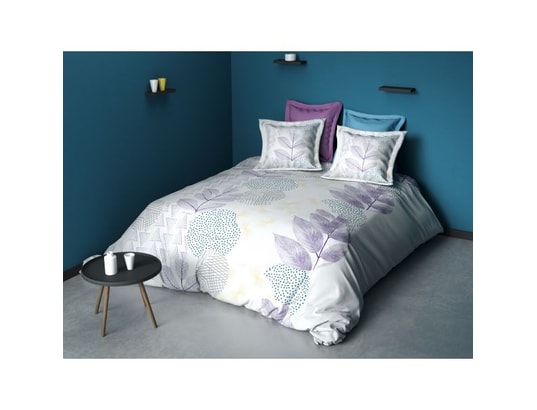 Parure de couette coton Feuille Blanc 220x240 cm HOUSSE DE ...
