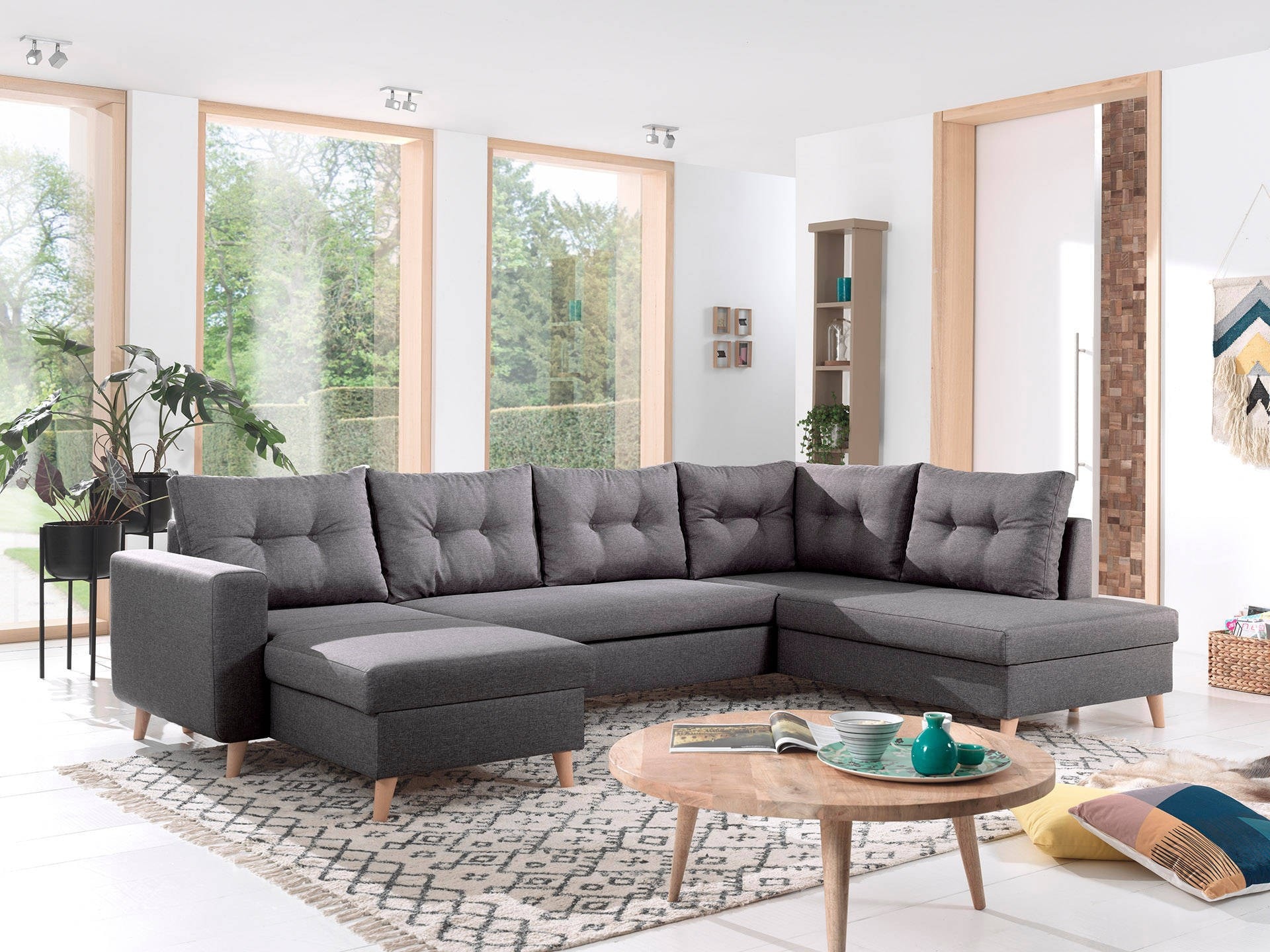 Canapé D'Angle 7 Places Convertible Avec Coffre - Velours Côtelé Beige - Bestmobilier