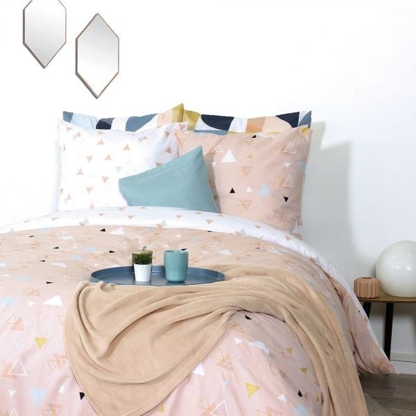 Parure Housse de Couette 240x260 cm + 2 taies 100 % coton 57 fils Blush,  Rose