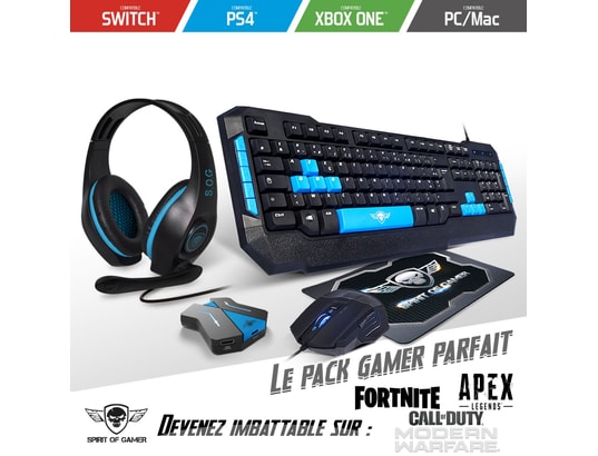 Pack Clavier souris casque MK6 gamer compatible console PS4 / Switch / Xbox  one SPIRIT OF GAMER