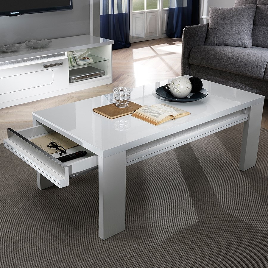 Table basse 120 cm blanche laqué design NEVAHE NOUVOMEUBLE