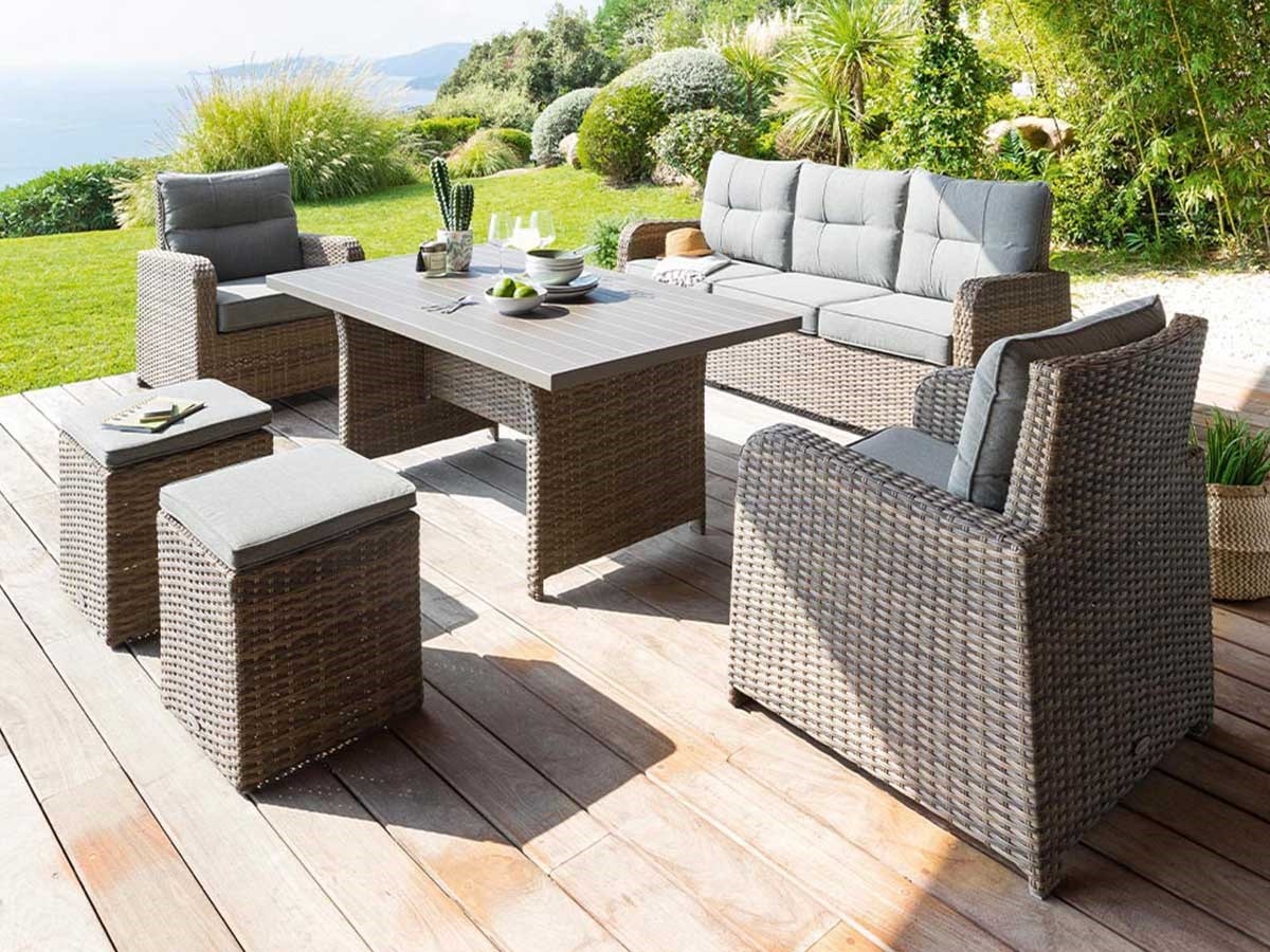 Salon repas de jardin en résine tressée artemisa - 7 places - marron
