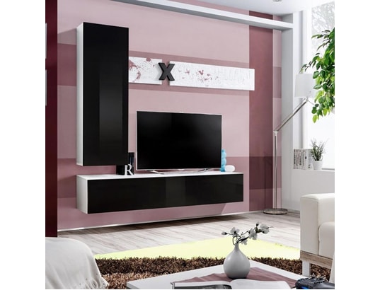 Meuble Tv Mural Design Air I Cm Noir Blanc Paris Prix