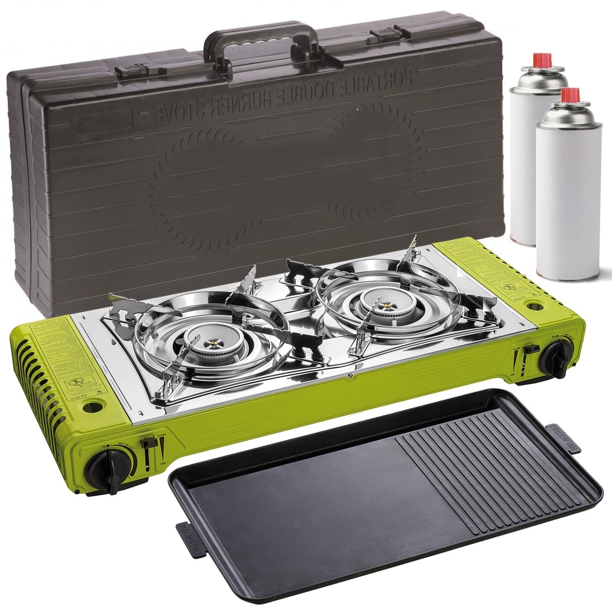 Réchaud plancha XXL MEVA 2en1 Gaz 2 feux piezo 4400W + Mallette