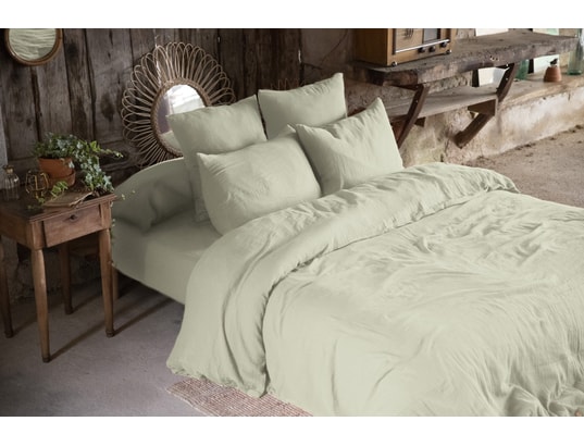 Housse de couette double gaze coton gaia vert d'eau 260x240cm 1001KDO