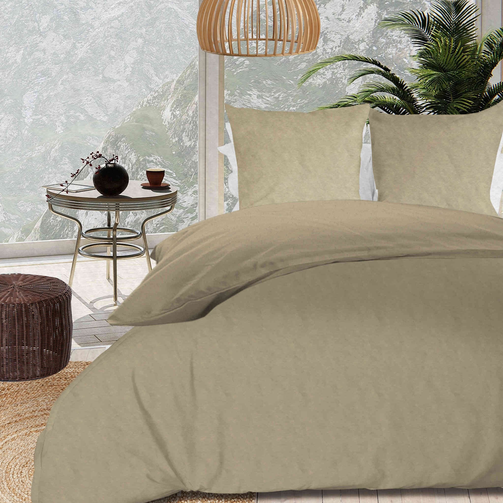 Parure Housse De Couette 260x240 Cm Soleil D'Ocre - Coton 57 Fils Marin Sable Pour Lit 2 Personnes