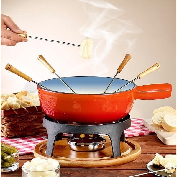 Caquelon fondue poelon casserole avec couvercle acier emaillé 20 cm TBD