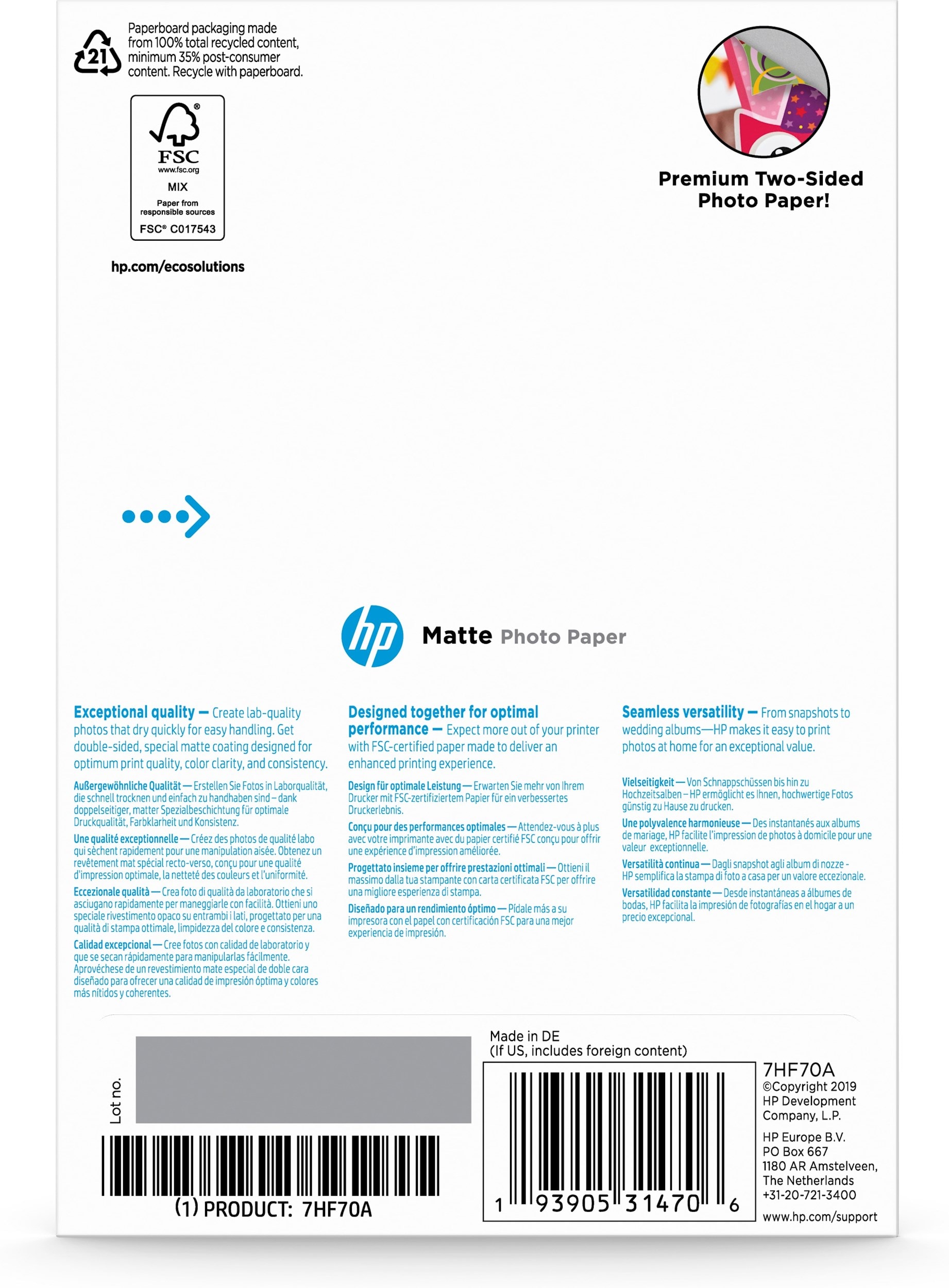 Hp matte fsc photo paper 4x6 25 sheets HP Pas Cher