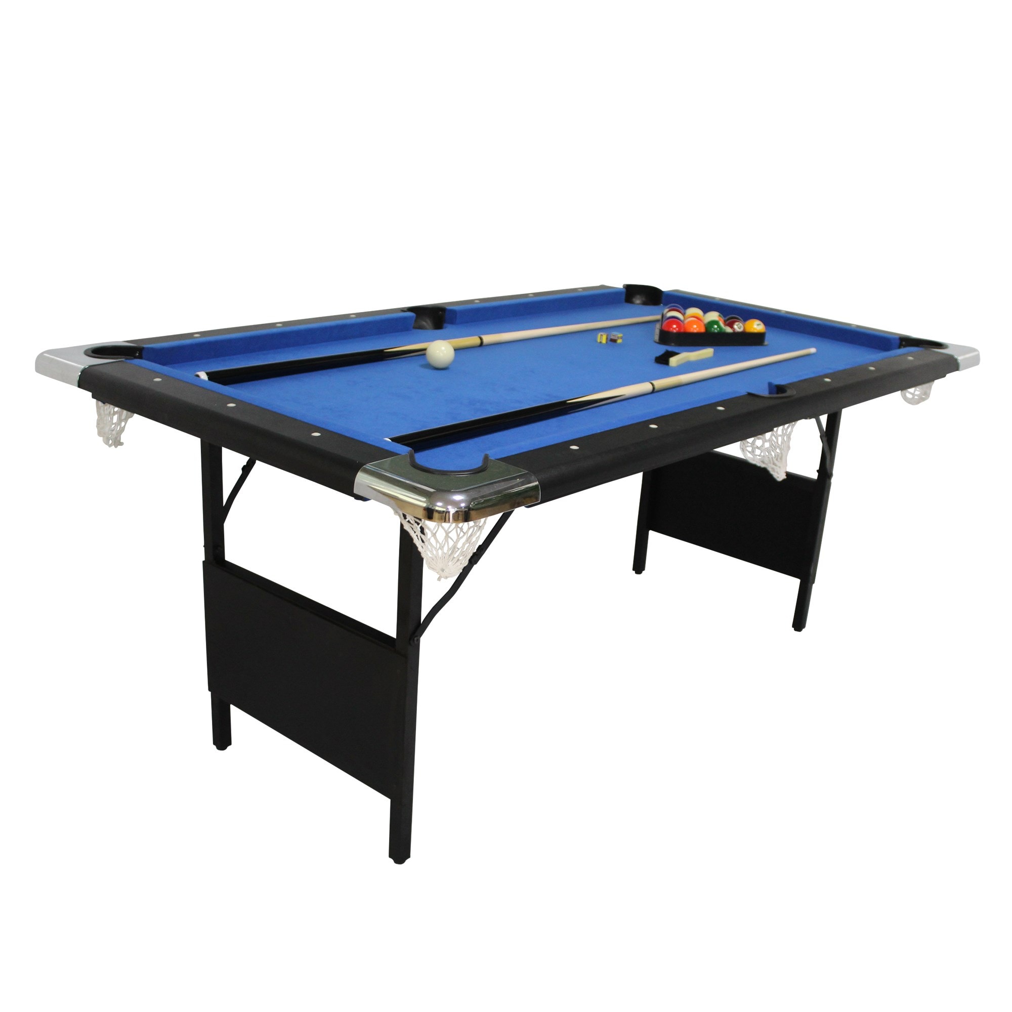 Billard pliable, table de billard avec accessoires, 193 x 109 x 81 cm -  noir et tapis bleu PLAY4FUN BTFL01