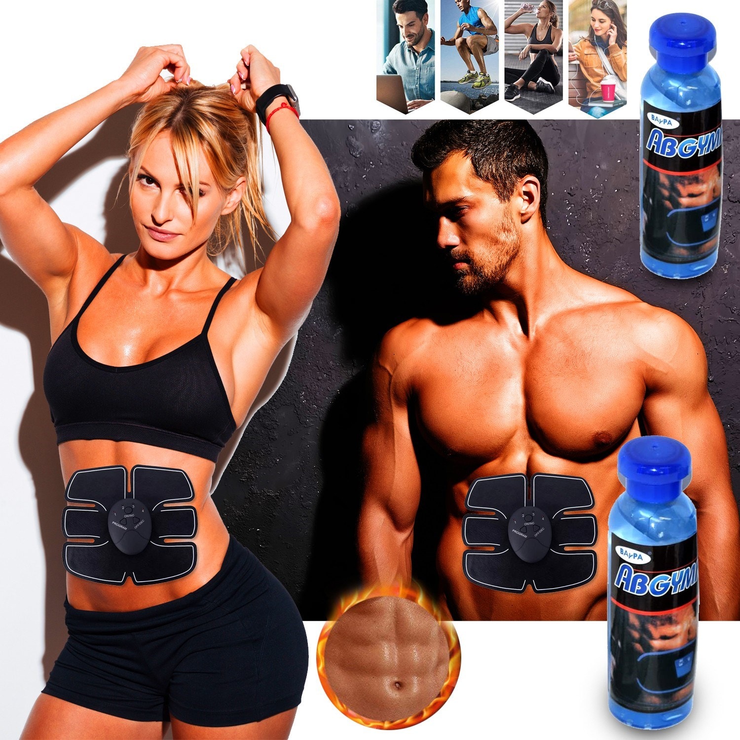 Ceinture abdominale amincissante - fonte de graisse - abs  électro-stimulation top body challenge sport fitness + 2 gels minceur  EMS-HK Pas Cher 