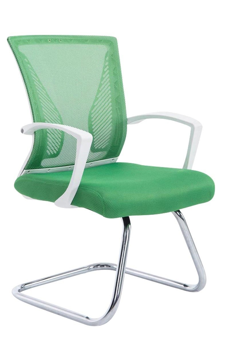 Fauteuil chaise de bureau sans roulette vert tissu et métal chromé bur10106 Pas Cher