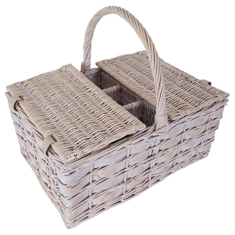 Panier pique-nique gris en osier pour 4 personnes avec couvert