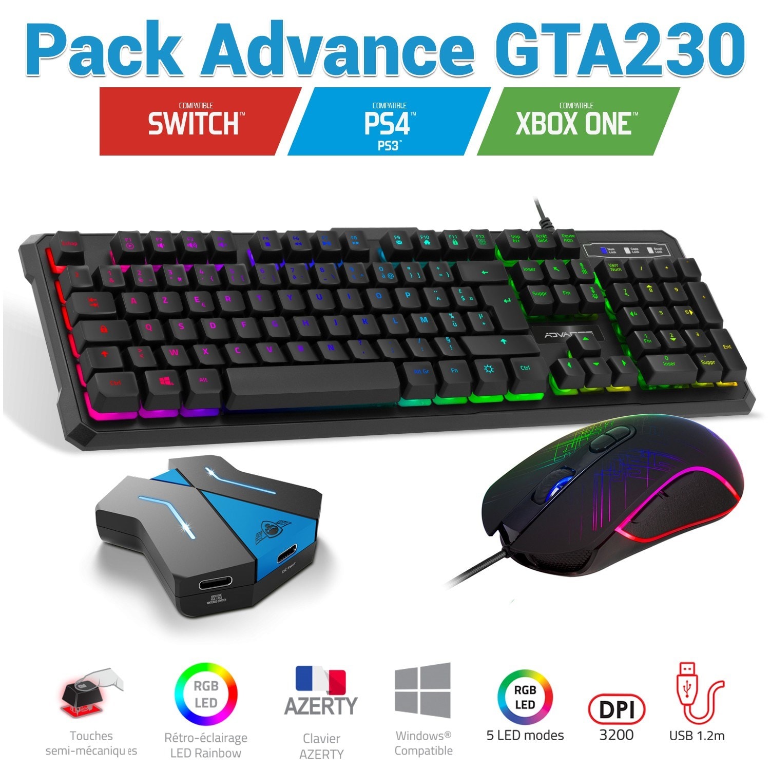 Pack clavier, souris advance gta 230 et convertisseur pour ps4 / xbox one / switch ADVANCE