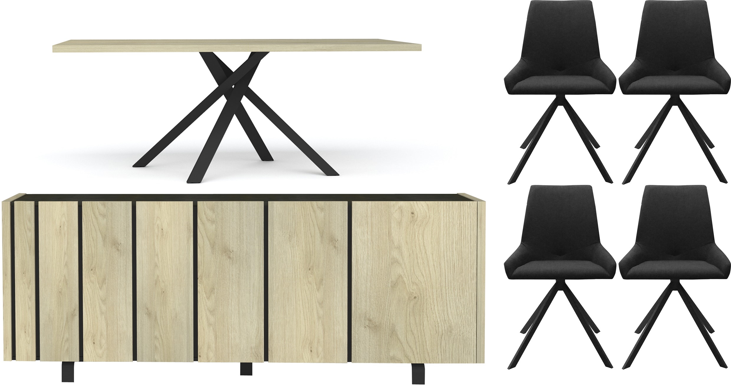 Ensemble table et chaises SCIAE Rush table + 4 chaises + bahut 4 portes