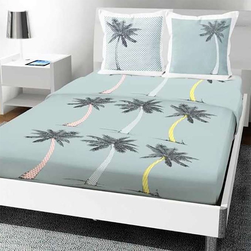 Style Montagne Hiver Parure Draps 140cm Alpes Blanc - Coton 4 Pièces Style Chalet Hiver Gris Drap Coton Motif Montagne