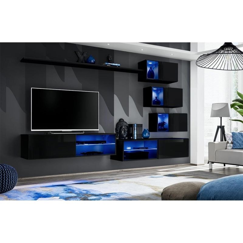 Ensemble de meubles design de salon SWITCH V, coloris chêne et noir