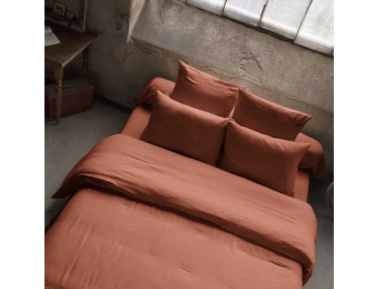 Housse de couette double gaze de coton orange terracotta 240x220 cm
