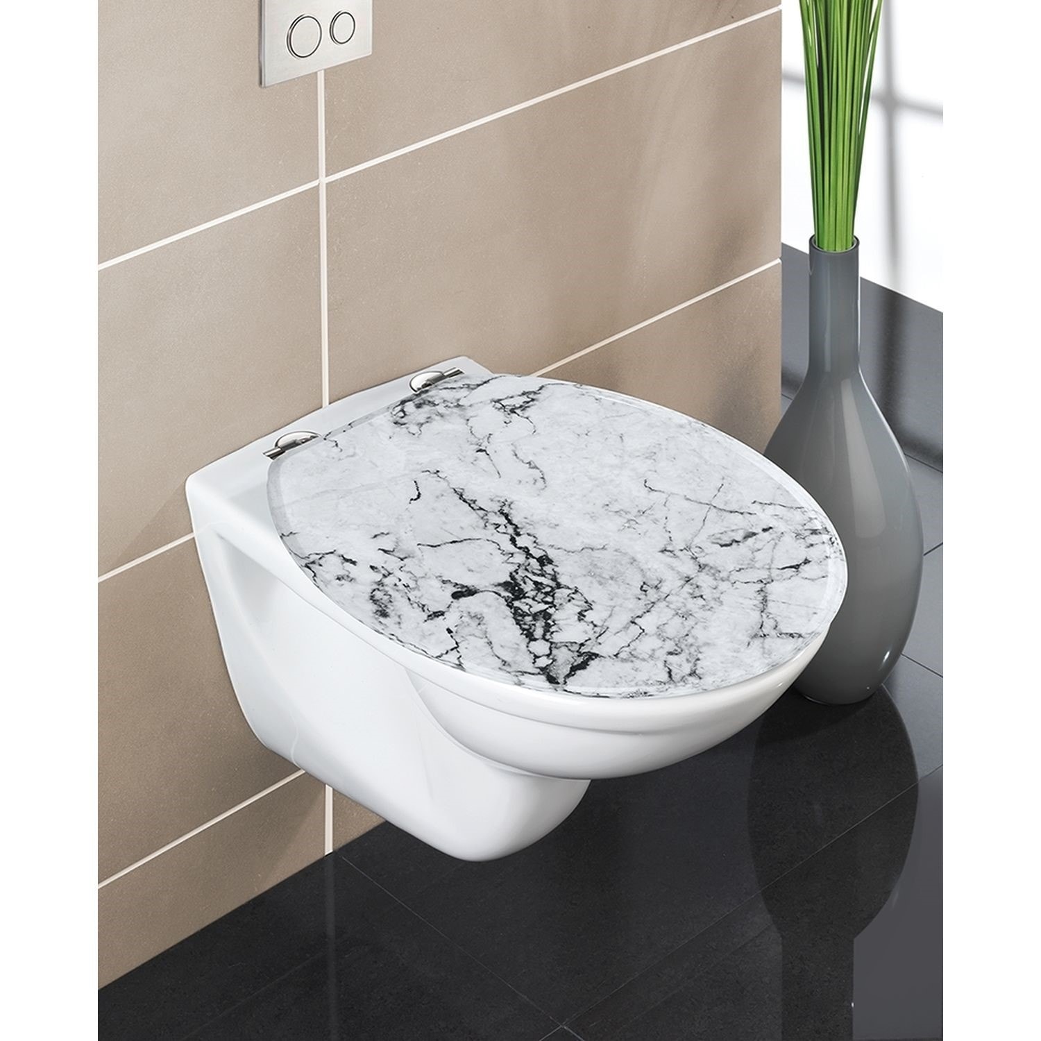 Abattant wc en mdf design marbre onyx - blanc WENKO 399278 Pas Cher 