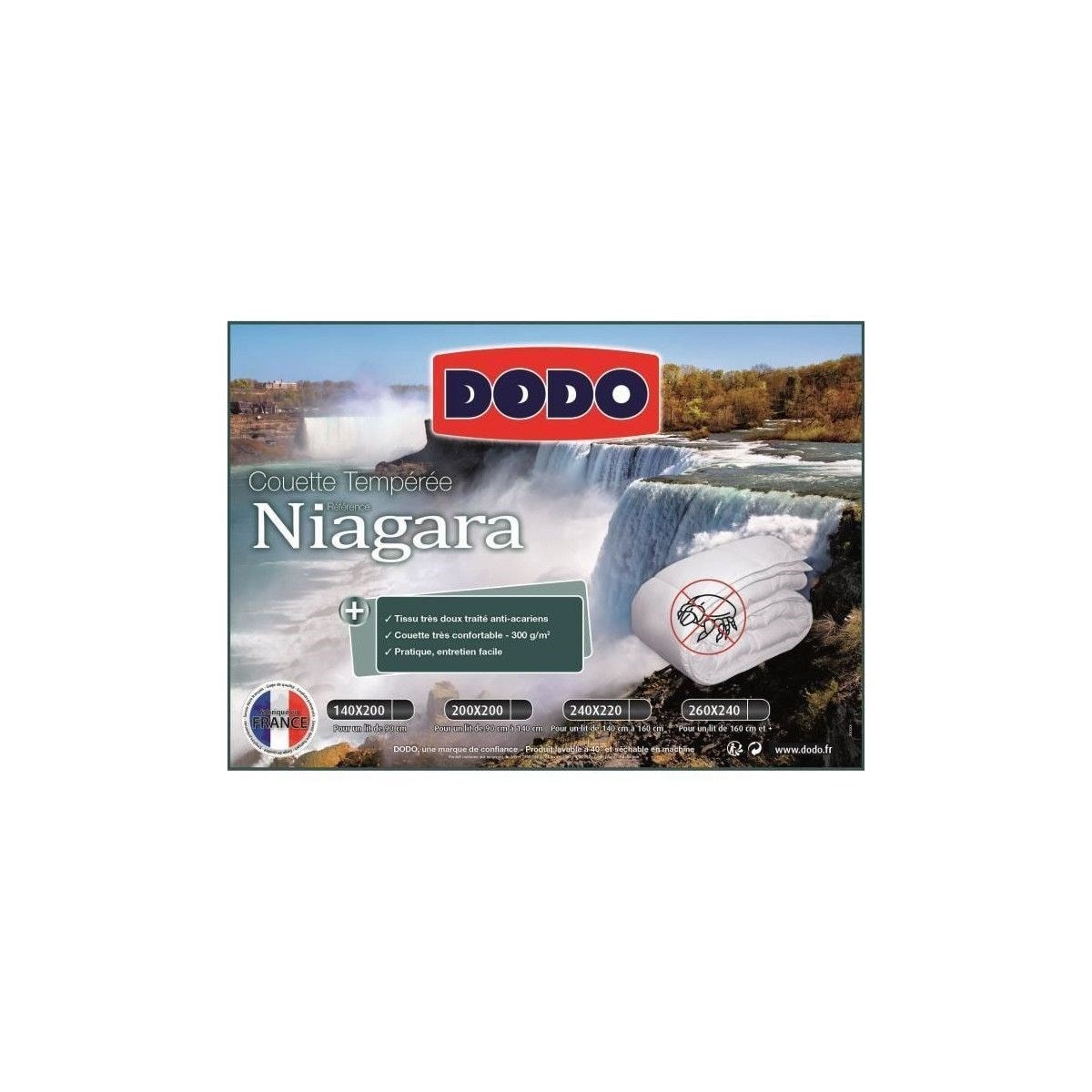 DODO Couette temperee 300g/m2 anti-acariens NIAGARA 140x200 cm blanc