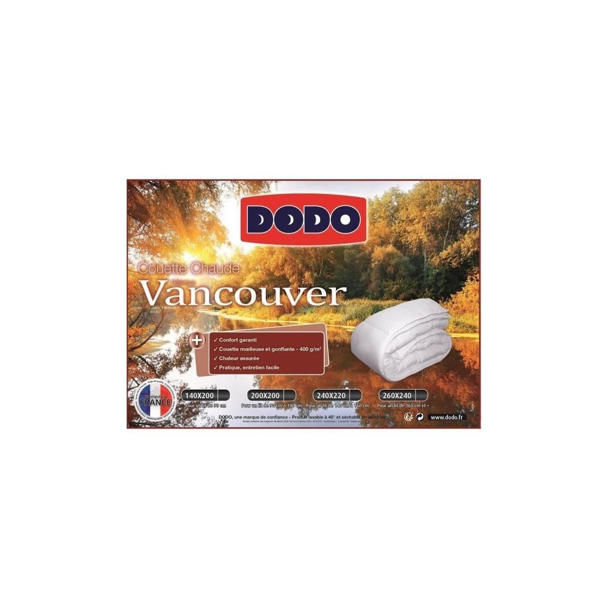Couette DODO tempérée - Enveloppe 100% coton biologique - 220 x 240 cm -  AQUA-PURE
