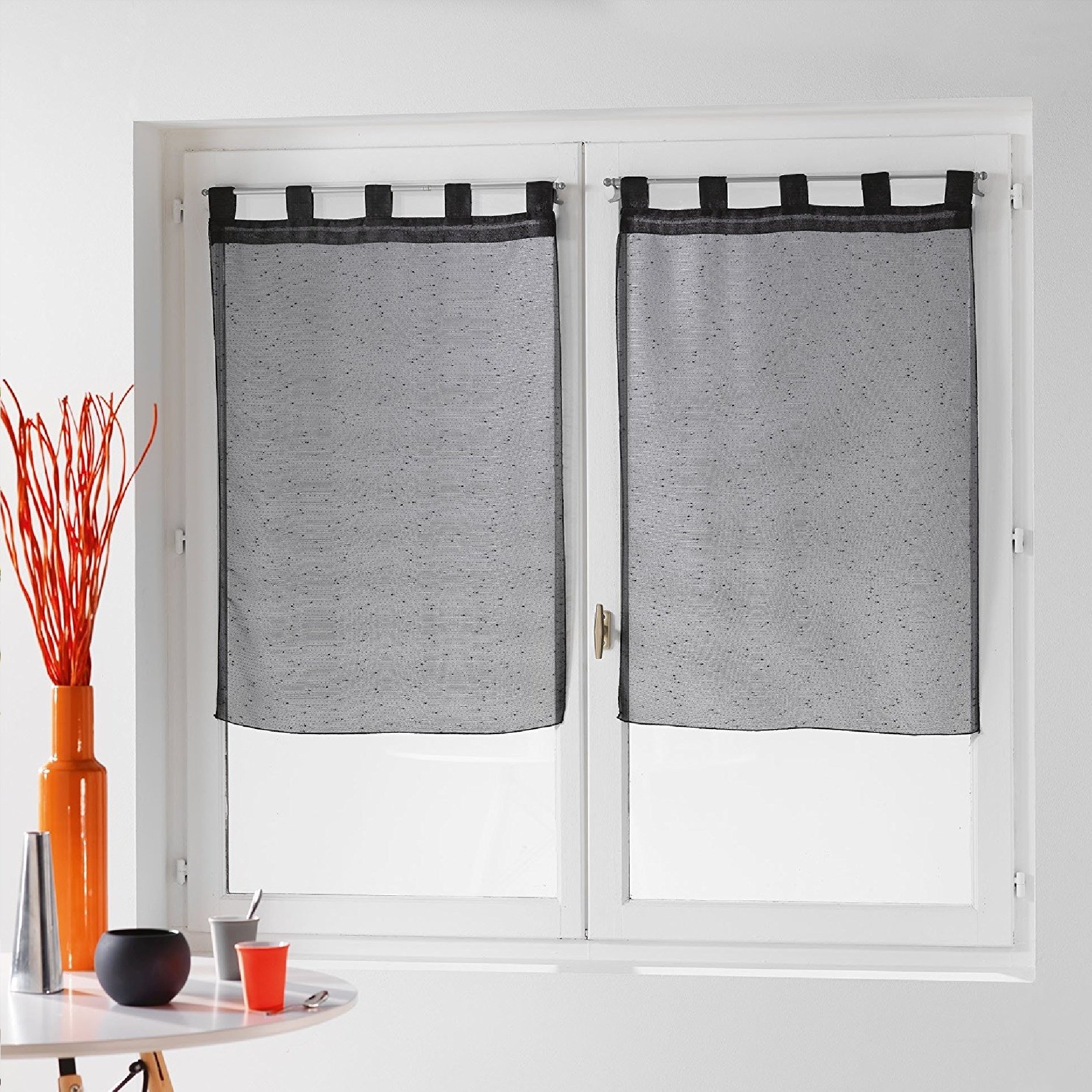 Voilage Effet Lin Brodé - Lot De 2 Rideaux Blancs 60 X 120 Cm | Ourlet Passe-Tringle, Tissu Tamisant Pour Chambre, Salon, Cuisine