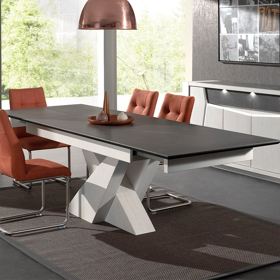 Table 180 cm gris et blanc en chêne et céramique arabella NOUVOMEUBLE