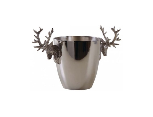 Seau à Champagne En Bois Et Aluminium Avec Motif Cerf - Seau Intérieur Amovible, Pour 1 Bouteille
