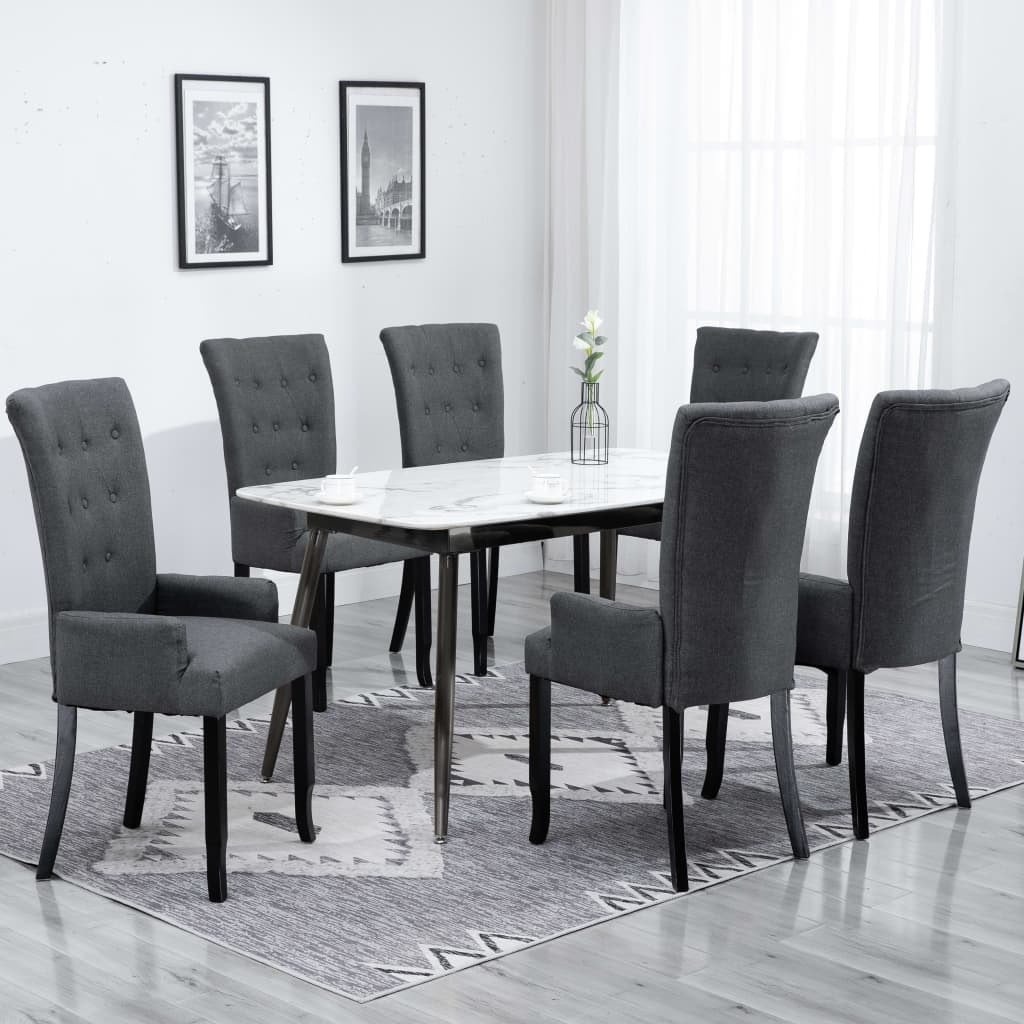 Vidaxl chaises de salle à manger avec accoudoirs 6pcs gris foncé tissu